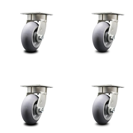 Service Caster 5 Inch Kingpinless Thermoplastic Rubber Wheel Swivel Top Plate Caster, 4PK SCC-KP30S520-TPRRD-4